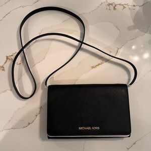 Michael Kors Black Crossbody Wallet with Gold Logo